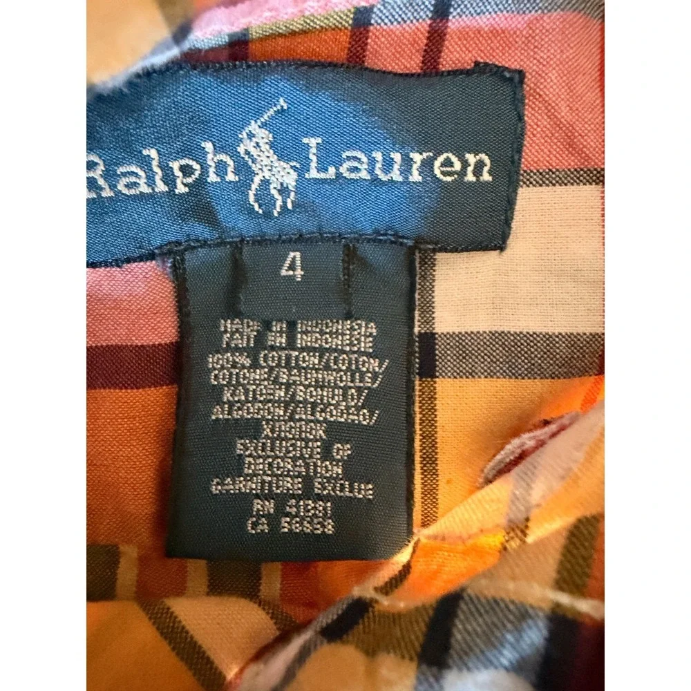Polo Ralph Lauren Boys Plaid Button Down Shirt Size 4 LS Fall Pumpkin Patch